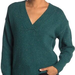 Abound Womens Green Multicolor V-Neck Flecked Pullover Sweater Size Medium